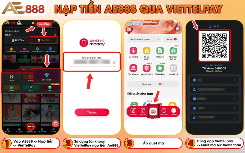 Nạp tiền AE888 qua ViettelPay